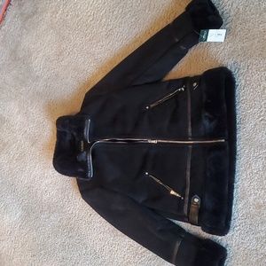 Ralph Lauren Lauren Black Suede and faux fur lining coat.